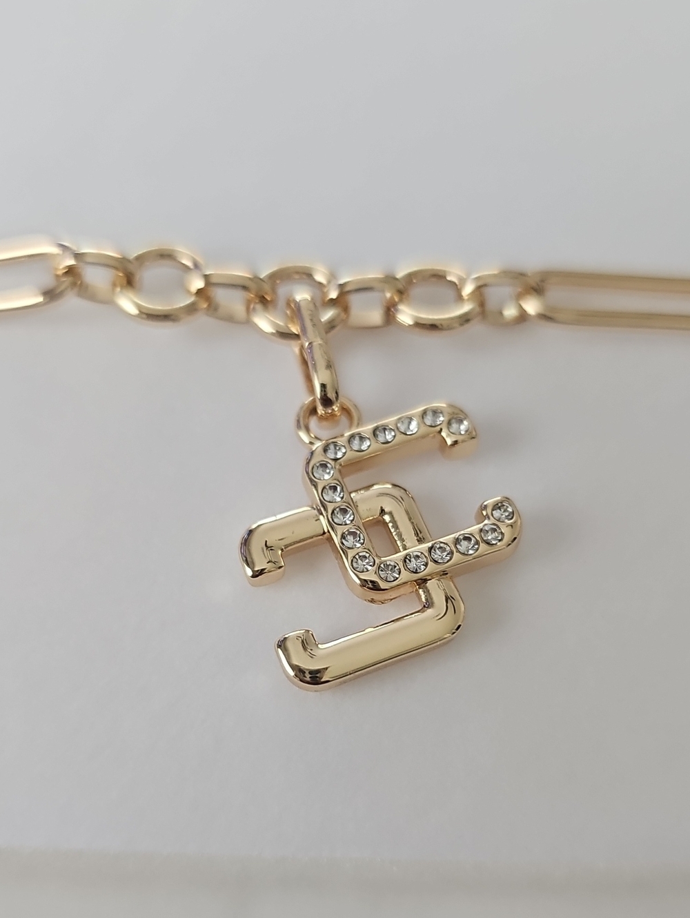Gold Chain Bracelet with Crystal Double-C Pendant - Picture 3 of 4